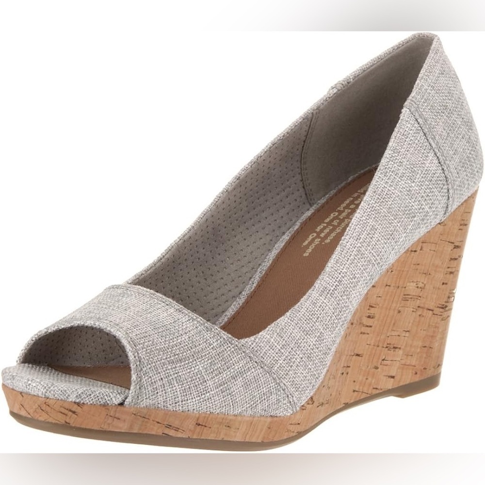 Toms Light Gray Wedge Peep-Toe Shoes
